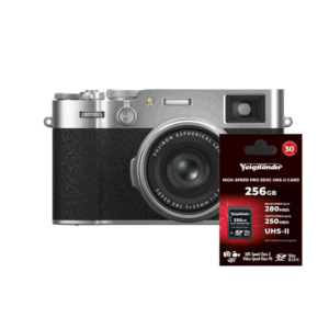 Fujifilm X100VI silber + Voigtländer 256GB UHS-II ultraschnelle Speicherkarte